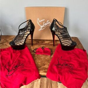 Christian Louboutin Black Patent Leather Studded Cage Platform Heels